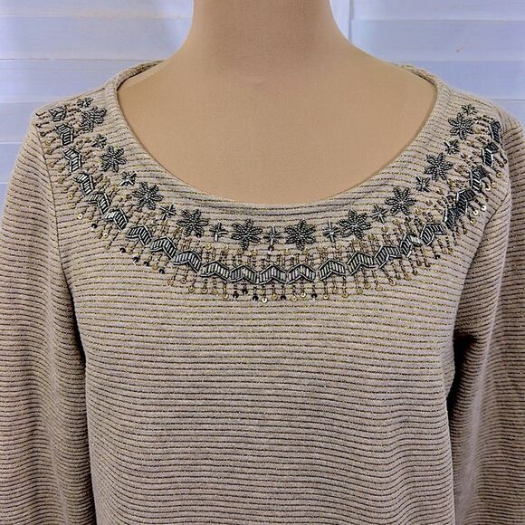 Talbots Tunic Size Medium Embellished Beige NWOT - Picture 4 of 13